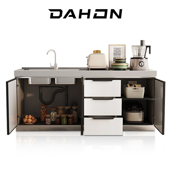 DAHON Stainless Steel Kitchen Cabinet Complete Set with Sink Countertop Large Storage Space